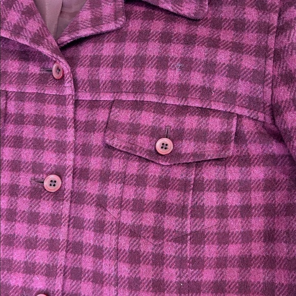 Talbots Burgundy and Pink Checked Wool Blend Jacket Cuffed Sleeves Size 12 - Picture 5 of 9